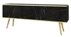 Szafka RTV Luxury 135 cm czarny marmur elegancki design korpus zwieńczony złotą listwą szafka wsparta na złotych metalowych nogach