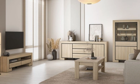 Stolik kawowy Cuba 120 cm dąb samdal stylowy stolik z półką wytrzymały odporny blat idealny stolik do każdej aranżacji