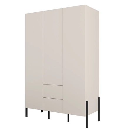 Szafa Jukon S 139 cm beżowa elegancka forma mebla w nowoczesnym stylu system otwierania push to open metalowe czarne nogi pojemne szuflady