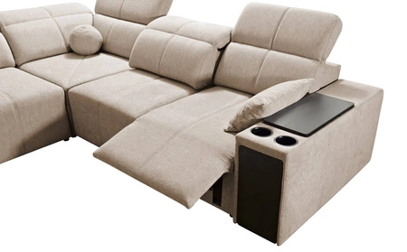 Narożnik z funkcją spania Tesalia III Lux szary prawostronny komfortowy narożnik z wysuwanym podnóżkiem funkcja przesuwanego oparcia