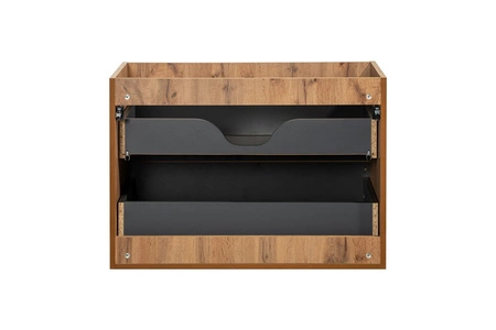 Zestaw mebli łazienkowych Diamond dąb wotan / czarny designerskie szafki do łazienki z nietuzinkowym ryflowaniem w kształcie rombów