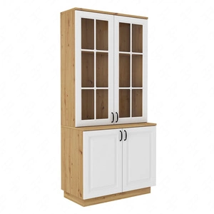 Kredens Scandi 100 cm dąb artisan / biały klasyczny design bezpieczne szkło hartowane stylowe frezowane fronty metalowe uchwyty