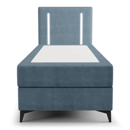 Łóżko kontynentalne Norco 80x200 niebieskie stylowe łóżko z pojemnikiem oświetlenie umieszczone w zagłówku nadaje wyjątkowości