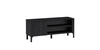 Szafka RTV Malumi 135 cm czarna nowoczesna forma szafka pod telewizor z ozdobnym wzorem jodełki na frontach wysokie nogi