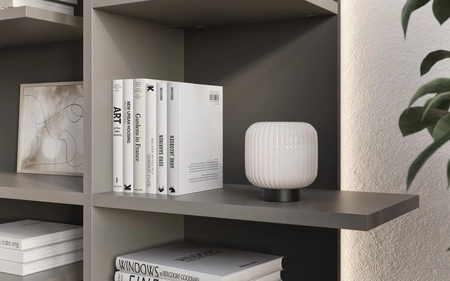 Regał Fitt 119 cm metalic ciemny / metalic jasny lewy designerski regał do biura lub salonu oryginalna konstrukcja z podświetleniem