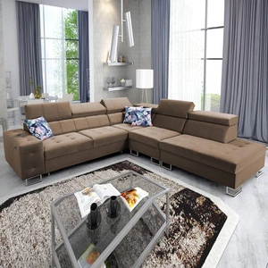 Narożnik z funkcją spania Hampton IX jasny brąz prawostronny stylowy i nowoczesny design narożnika idealny mebel do każdej aranżacji