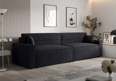 Kanapa rozkładana Brandon XL Bis czarna nowoczesny design tkanina o charakterystycznej pętelkowej powierzchni pojemnik na pościel