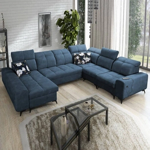 Narożnik z funkcją spania Buffalo VIII niebieski lewostronny wysokiej klasy narożnik do salonu z pojemnikami wysoka jakość wykonania