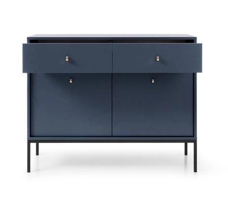 Komoda z szufladami Mono 104 cm granatowa minimalistyczny design stylowy złoty uchwyt prosta forma wzbogacona o metalowe elementy
