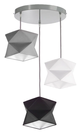 Lampa wisząca potrójna Quasar designerska lampa sufitowa do salonu z kolorowymi abażurami i szarą rozetą sufitową