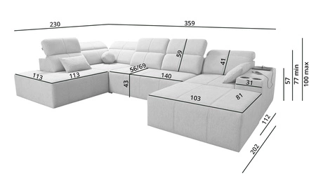 Narożnik z funkcją spania Tesalia VI brązowy prawostronny nowoczesny i komfortowy narożnik z funkcją przesuwanego oparcia