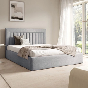 Łóżko tapicerowane Togo 140x200 szary popiel eleganckie i funkcjonalne łóżko do sypialni gustowne pionowe przeszycia na wezgłowiu