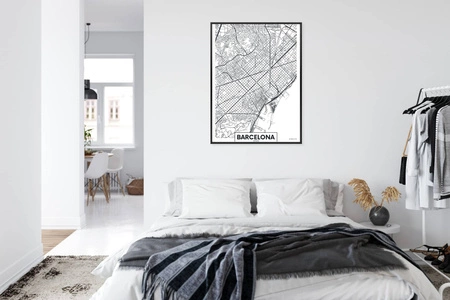 Plakat mapa Barcelony szwarc plan 70x100 plakat w ramie precyzyjny wydruk ze stylową grafiką doskonała dekoracja do salonu lub sypialni