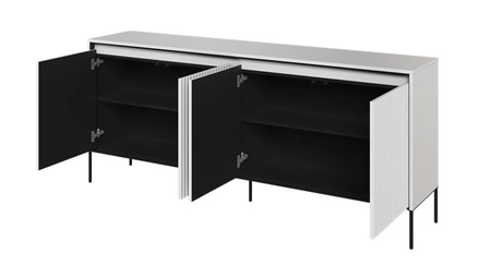 Komoda Trend 193 cm biała wyjątkowy design pojemna komoda do salonu z oświetleniem LED charakterystyczne ryflowane fronty