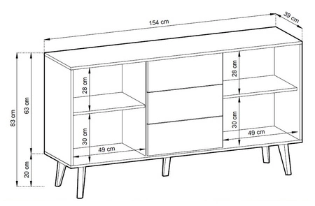 Komoda z szufladami Saipan 154 cm czarny / dąb artisan nowoczesny design funkcjonalna idealna do wnętrz w stylu klasycznym i skandynawskim dekoracyjny ryflowany dekor