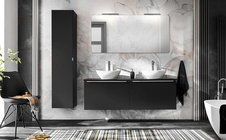 Szafka pod umywalkę nablatową Santa Fe 80 cm czarna funkcjonalna szafka z szufladami i praktycznym organizerem uchwyt krawędziowy