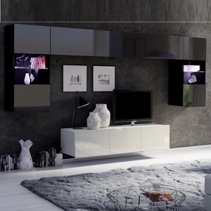 Meblościanka Apulia II biały połysk / czarny połysk wyjątkowo stylowa meblościanka proste bryły wpisujące się w każde wnętrze