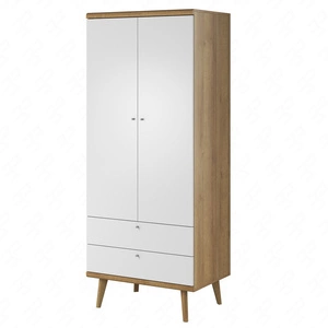 Szafa Primo 80 cm dąb riviera / biały nowoczesny design w stylu skandynawskim z systemem pełnego wysuwu szuflad