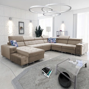 Narożnik z funkcją spania Hampton VIII beżowy lewostronny nowoczesny design narożnik rozkładany do salonu funkcjonalna dostawka