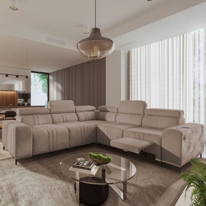 Narożnik z funkcją spania Castel III Lux jasny brąz prawostronny niezwykle komfortowy narożnik do salonu z wysuwanym podnóżkiem