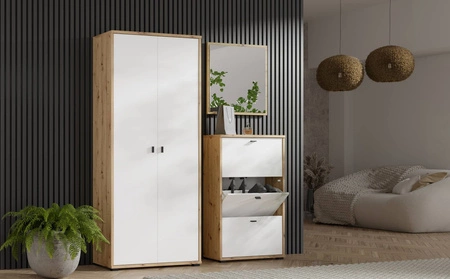 Zestaw mebli do przedpokoju Anter dąb artisan / biały klasyczny design funkcjonalna oraz praktyczna garderoba do przedpokoju