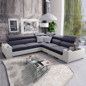 Narożnik z funkcją spania Provo III grafitowy / biały prawostronny narożnik z pojemnikiem na pościel i regulowanymi zagłówkami