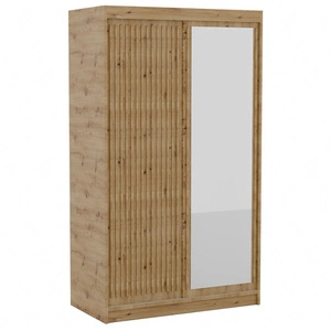 Szafa przesuwna z lustrem Delia 120 cm dąb artisan stylowa szafa z ozdobnymi lamelami w kolorze drewna wpasuje się do każdej aranżacji