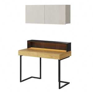 Biurko z nadstawką i szafką wiszącą Teen Flex 110 cm hikora naturalna / silk flou / raw steel nowoczesny design i duża funkcjonalność