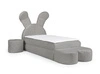 Łóżko kontynentalne Beti Plus 100x200 siwe uroczy unikatowy zagłówek w kształcie króliczka łózko z szafkami nocnymi i pufami