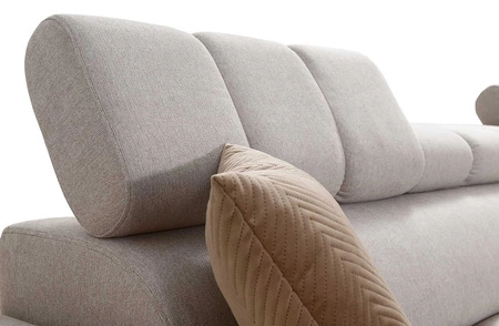 Narożnik z funkcją spania Bolmso II fioletowy prawostronny narożnik z pojemnikiem na pościel szuflada z pełnym wysuwem w boczku mebla