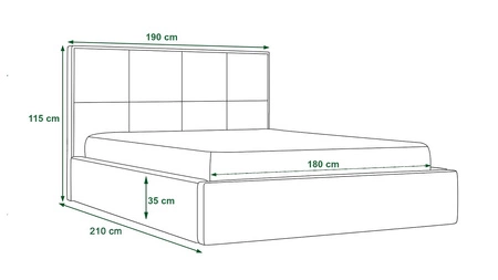 Łóżko tapicerowane Mona 180x200 grafitowe z pojemnikiem w nowoczesnym skandynawskim stylu z pikowanym zagłówkiem z kryształkami