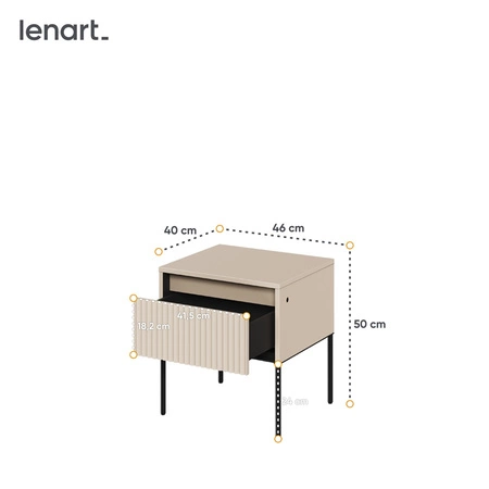 Szafka nocna Trend beżowa elegancka szafka z szufladą do sypialni dyskretne oświetlenie LED oraz gustowny ryflowany front