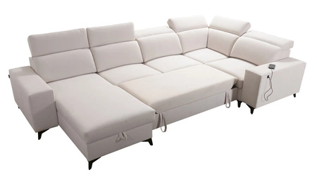 Narożnik z funkcją spania Kelly Sleek IV lawendowy róż lewostronny narożnik rozkładany z pojemnikami na pościel pleciona tkanina