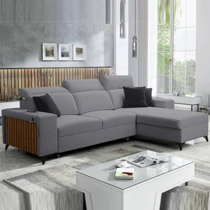 Narożnik z funkcją spania Kelly szary prawostronny pleciony komfort i funkcjonalność bok narożnika wykończony lamelami