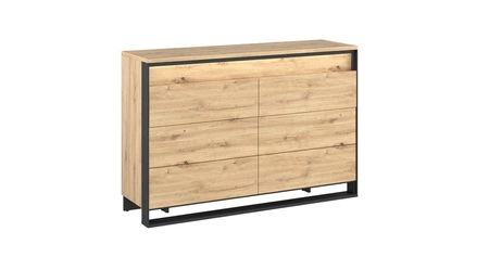 Komoda z szufladami Quant 133 cm dąb artisan / czarny nowoczesna komoda z oświetleniem LED idealna do sypialni w stylu loftowym