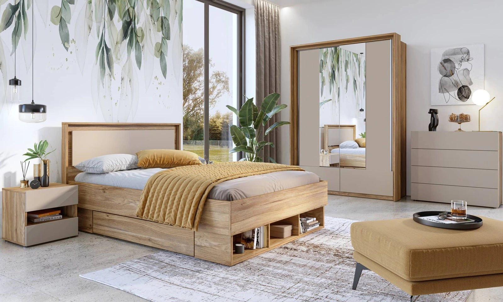 Zestaw mebli do sypialni Impressio w kolorze dąb mauvella / ciemny beżowy