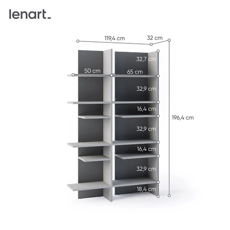 Regał Fitt 119 cm metalic ciemny / metalic jasny prawy designerski regał do biura lub salonu oryginalna konstrukcja z podświetleniem