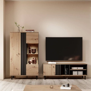 Meblościanka Merano dąb artisan / antracyt innowacyjne meble do salonu i pokoju dziennego w nowoczesnym stylu