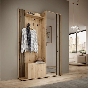 Garderoba Aspen 131 cm dąb artisan garderoba z ozdobnymi lamelami w kolorze czarnym funkcjonalna oraz praktyczna garderoba do przedpokoju