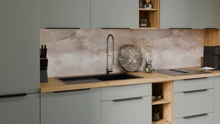 Zestaw mebli kuchennych Treviso Ar 370 cm stylowe szafki kuchenne z frontami wykonanymi w technologii anti fingerprint metalowe uchwyty