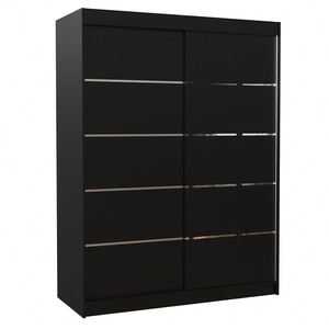 Szafa przesuwna Luft 150 cm czarna praktyczna i funkcjonalna szafa do sypialni fronty wykończone poziomymi srebrnymi listwami