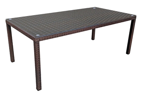 Stół ogrodowy Sottile 100x200 cm brązowy nowoczesny design duży stół technorattanowy idealny na przestronny taras szklany blat