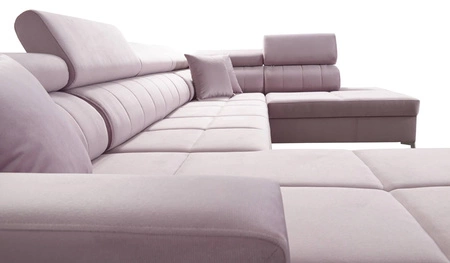 Narożnik z funkcją spania Nausa VI jasny brąz lewostronny stylowy narożnik do salonu o komfortowym wykończeniu miękka tkanina typu velvet