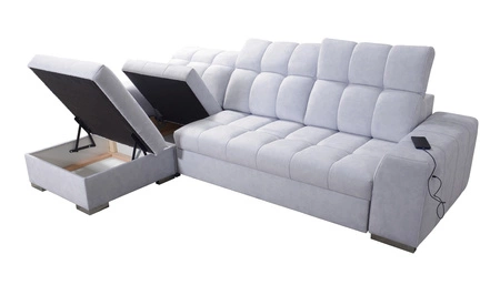 Narożnik z funkcją spania Luigi jasny beż / biały lewostronny narożnik z dwoma pojemnikami na pościel tkanina o ciekawej strukturze