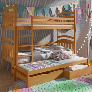 Łóżko piętrowe Adaś 3 osobowe 80x180 cm idealne do pokoju dziecka oszczędza metraż zajmuje przestrzeń łóżka pojedynczego