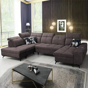 Narożnik z funkcją spania Buffalo VI brązowy prawostronny funkcjonalny i stylowy narożnik rozkładany z trzema pojemnikami na pościel