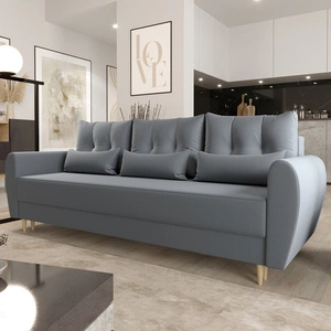 Sofa z funkcją spania Rovigo szary błękit lekka forma o eleganckim charakterze doskonała do każdego wnętrza miękka tkanina