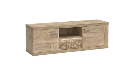 Zestaw mebli Natural dąb ribbeck nietuzinkowa meblościanka do salonu wzbogacona oświetleniem LED ozdobne listwy na frontach szuflad