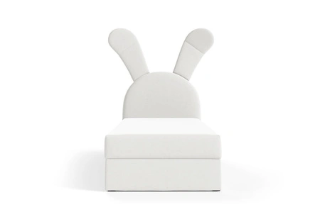 Łóżko kontynentalne Beti 100x200 białe wyjątkowe łóżko do pokoju dziecięcego uroczy wysoki zagłówek w kształcie króliczka