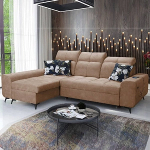 Narożnik z funkcją spania Buffalo ciemny beżowy lewostronny funkcjonalny i stylowy narożnik rozkładany z pojemnikiem na pościel